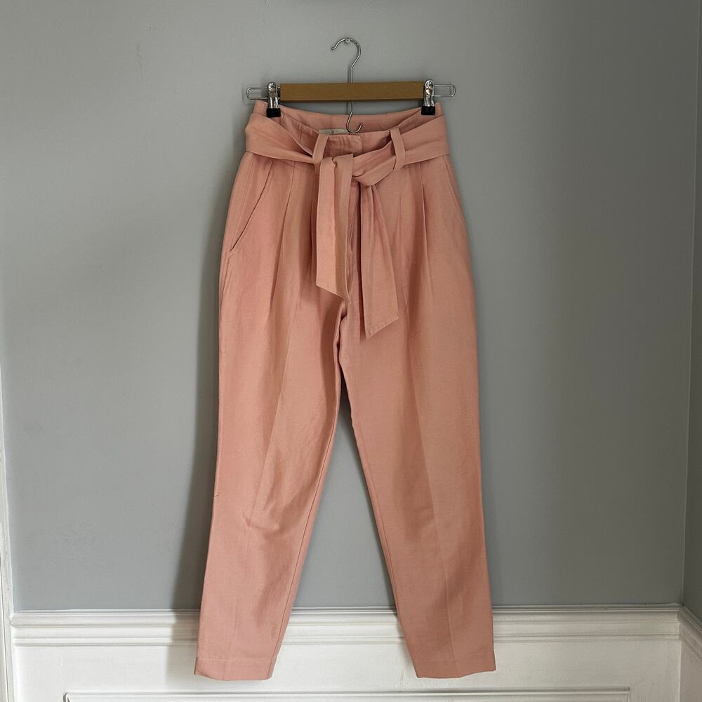 JOIE Jun Pink Linen Belted High Waisted Pants Size 0